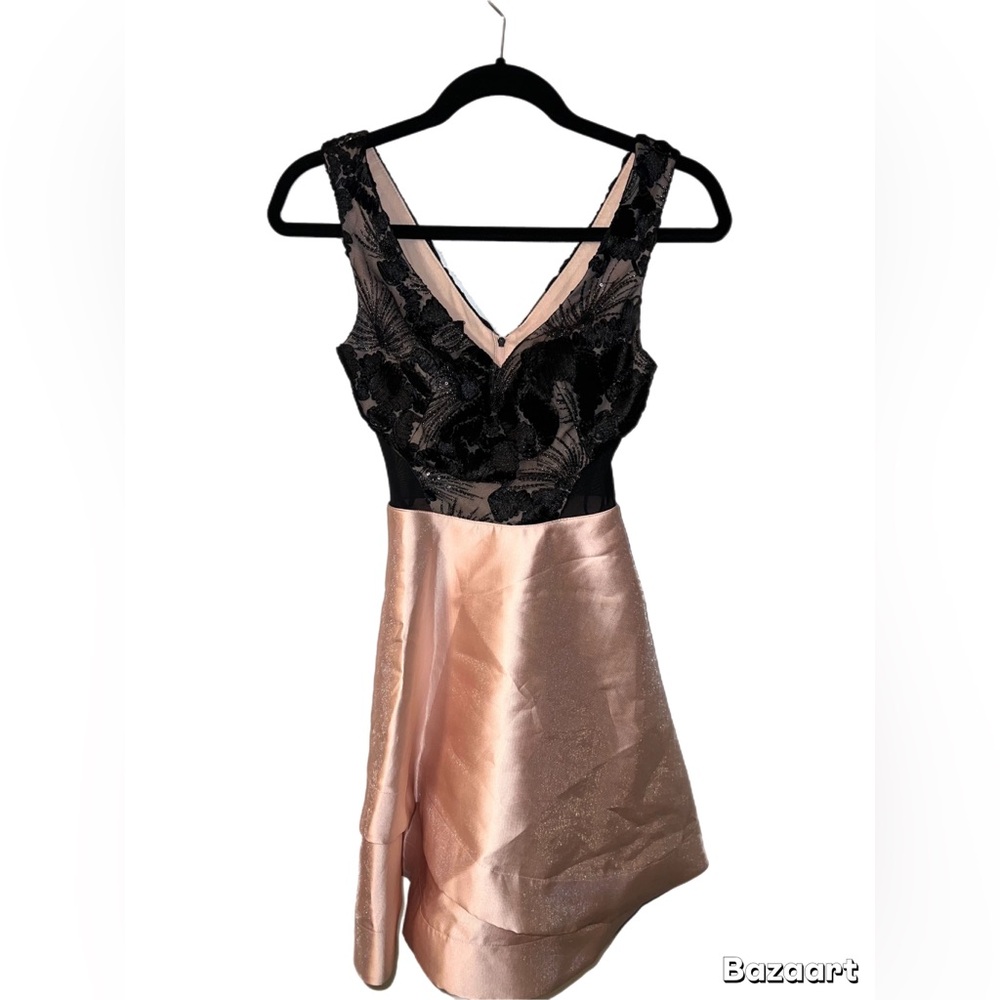BCX Sleeveless V-nick Black and Pink Formal Dress